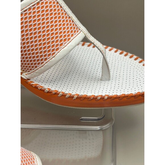 Clarks Womens Sandals Thong White Orange Slip On Vintage Wooden Heels Size 8.5 - Picture 3 of 9